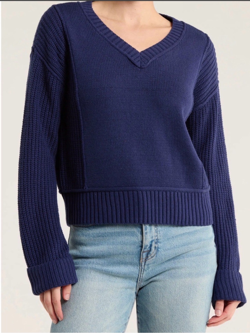 NEW Lucky Brand Women’s Textured V-Neck Sweater Navy Medium M